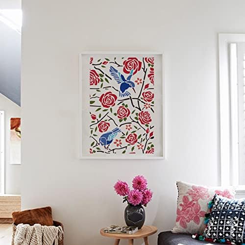 MAYJOYDIY 6kom šablona za ptice ruže cvjetne cvjetne šablone za farbanje uzorka za spajanje Veličina 22×33 inča grane drveća proljeće ljeto DIY zanati umjetnički drveni zidni dekor