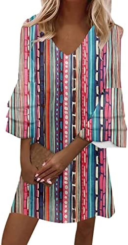 Seryu ženska haljina slatka seksi čipkasti patchwork 3/4 rukava V-izrez Boho tiskane mini haljine