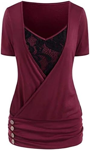 Nyybw vrhovi modna seksi bluza čipka za žene V-izrez Boja kratka košulja za ženska majica s gustom rukavima