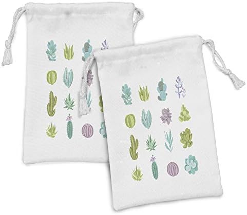 Ambesonne egzotična torbica tkanina od 2, tropska priroda tematski crtani sukulenti trnkinje grmlje