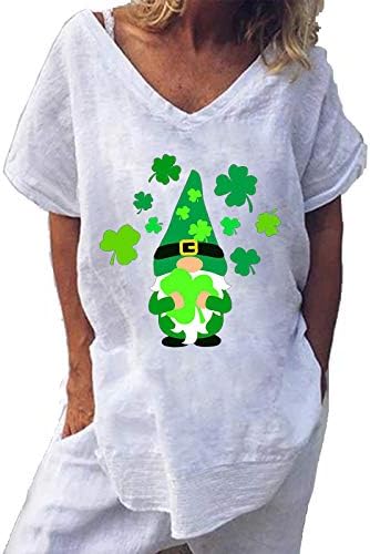 Smiješne ženske košulje V izrez Gnome Print Zelena majica kratkih rukava Žene St Patrickov dan Lucky Poklon