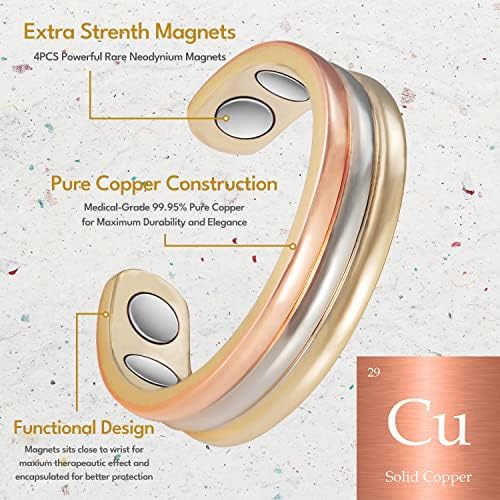 Wollet Pure bakrene magnetne terapijske prstenove za žene za karpalni tunel artritisa sa 4 jake magnete
