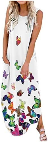 Zpervoba sendress za ženske ležerne haljine bez rukava sa labavim cvjetnim tiskanim maxi haljinama ljetni tenka haljina s džepovima