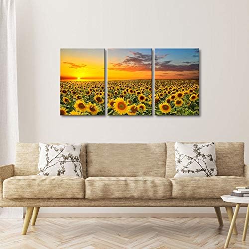 KLVOS suncokretova slika žuti cvijet zidni dekor Set pejzaža 3 zalaska sunca Giclee Print platno za zid