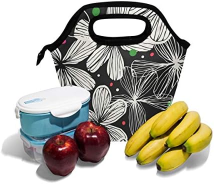 Vipsk torba za ručak cvjetni uzorak kutija za ručak, vodootporna torbica za piknik na otvorenom torbica za ručak torbe za ručak sa patentnim zatvaračem, Crna