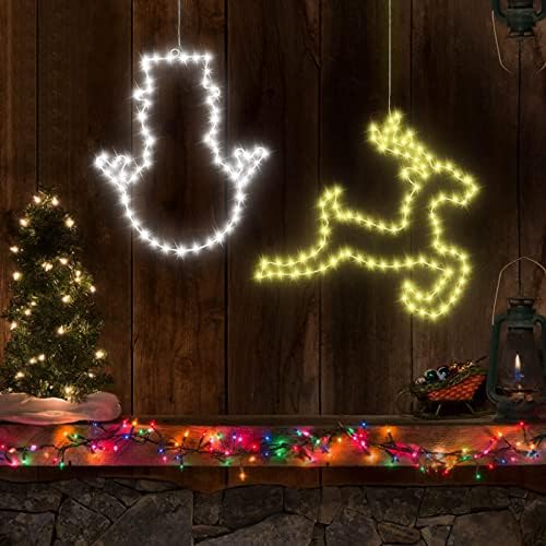 2 Pack 13.8 Božić Decor snjegović Elk Decor prozorska svjetla, Bijela svjetla dekor prozora na baterije sa tajmerom 8 mode daljinski upravljač Vodootporan za zimsku Božićnu dekoraciju kućne zabave