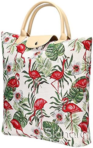 Sklopiva torba za višekratnu upotrebu Signare tapiserije torba za kupovinu torba za namirnice sa Flamingo ružičastim i zelenim dizajnom