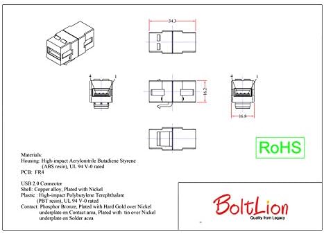 Boltlion BL-696037 Reverzibilni USB 2.0 A ženski do b žensko, glavni kamen, bijeli, 5 pakovanja