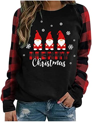 Beuu Slatke božićne majice za žene dugih rukava smiješan gnome grafički grafički tee vrhovi posade izrez