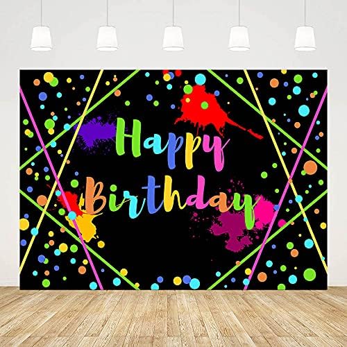 ABLIN 7x5ft sjajna neonska pozadina za Sretan rođendan šarena prskalica sjajna svjetla tačke Grafiti Splash Paint crna pozadina ukrasi za zabavu Bday Cake Table Banner rekviziti