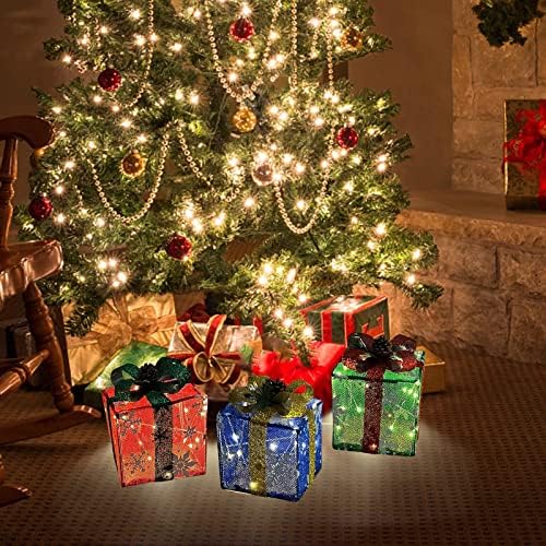 Božić Glowing ukras Poklon kutija Ornament sa lukom Božić rasvjeta kutija vanjski svjetlo rasvjeta Božić