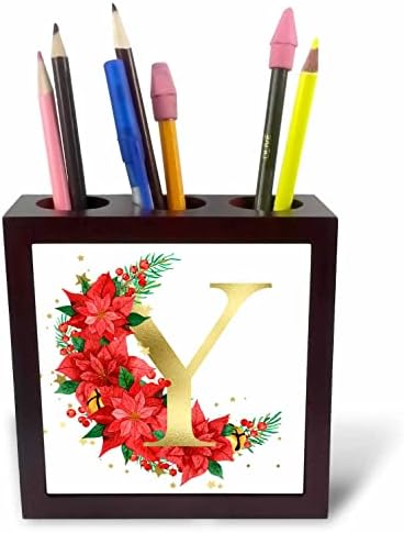 3drose elegantna slika Zlatni Monogram početni y držači olovki za cvjetne pločice Poinsettia