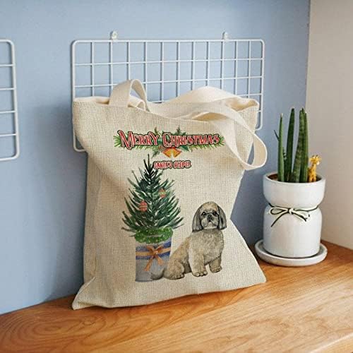 Sretan Božić, kućni ljubimac, Djed Božićnjakov pomoćnik biljke u saksiji Bor sa zvonima poklon kutije torba za ženu smiješna estetska torba za višekratnu upotrebu izdržljive reciklirajuće torbe za kupovinu namirnica torbe za knjige.