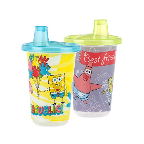 Nuby 6 Pack Wash ili Toss za višekratnu upotrebu šalice & poklopci sa izlivom, Nickelodeon SpongeBob SquarePants, 10 oz.