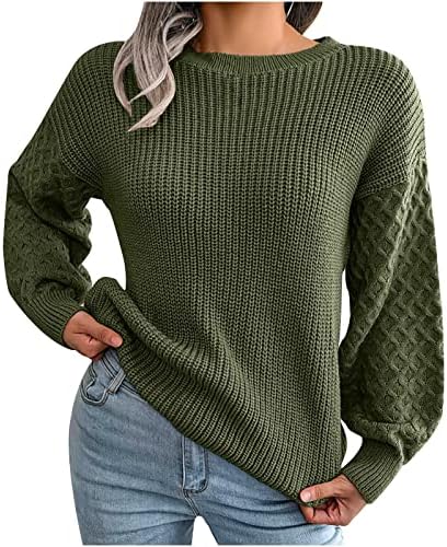 Ženska džemper za Crewneck Casual dugih rukava Čvrsta boja kabela pletenja pulover Dukseri Trendy