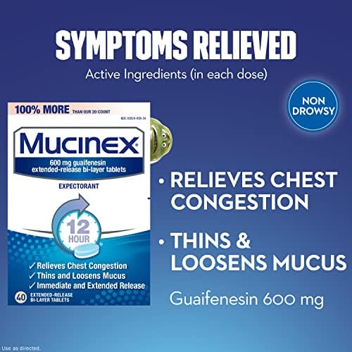 Mucinex začepljenost grudi, 12-satne tablete za produženo oslobađanje, 40ct, 600 mg guaifenesina ublažava