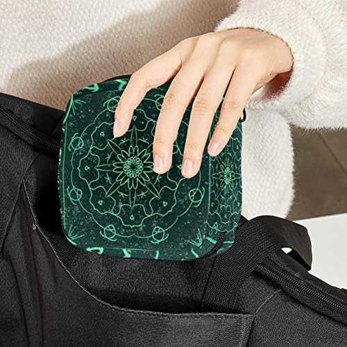 ORYUEKAN torba za odlaganje higijenskih uložaka, prenosive torbe za menstrualne jastučiće za višekratnu upotrebu, torbica za odlaganje tampona za žene djevojke, etnički Maroko uzorak zelena Mandala Vintage