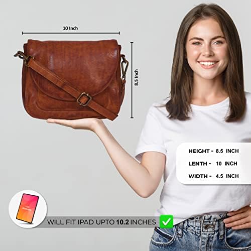 Ozora Vintage torbica preko ramena od prave kože za žene sa podesivim remenom, mobilni džep & unutrašnji Patentni zatvarač