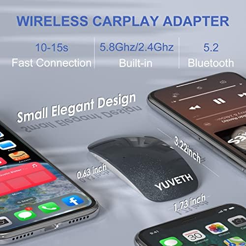 Yuveth Wireless CarPlay Adapter 2023 Najnovija verzija, Wireless Car Play dongle Box kompatibilan sa Apple iOS 12+, Plug Play za OEM žičani CarPlay model automobila 2017-2023 podrška Online ažuriranje, DeepSky Blue