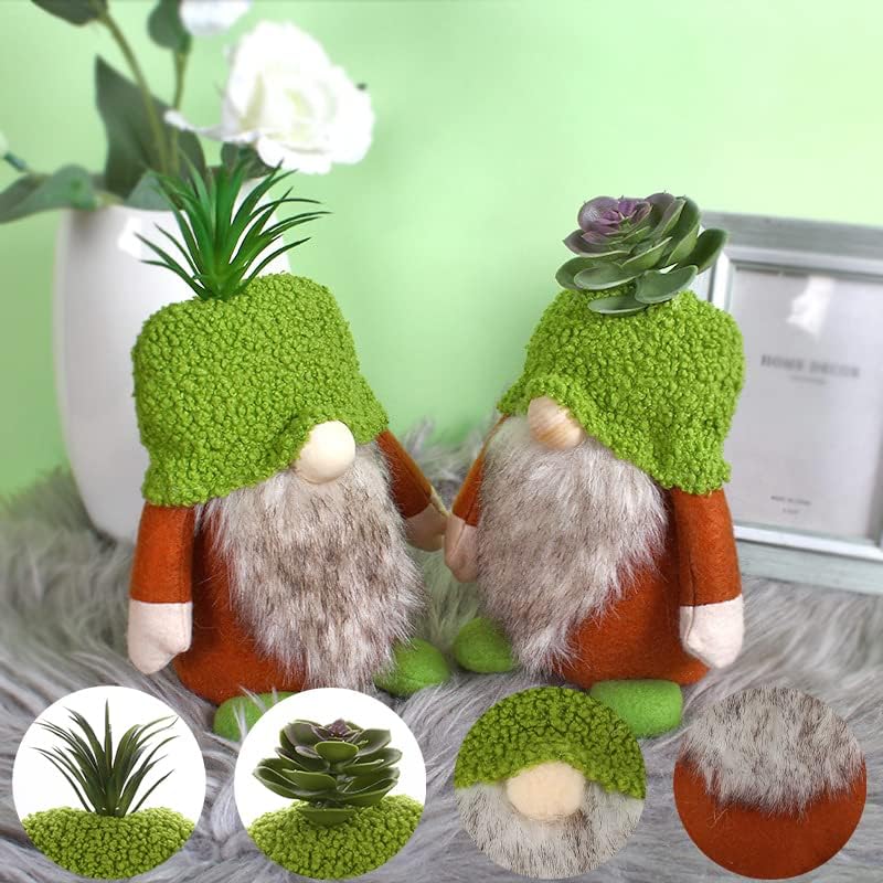 2pcs sočni gnomi plišani ukrasi, ručno rađeni zeleni gnomi Plerj proljeće Ljeto Knome švedski Tomte Elf Punjeni