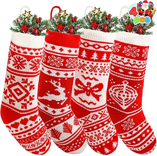 Joyin 18 Božićne čarape 4 kom, veličina rustikalni kabel pletene Xmas Čarav u crvenom, za dekoracije porodičnog odmora