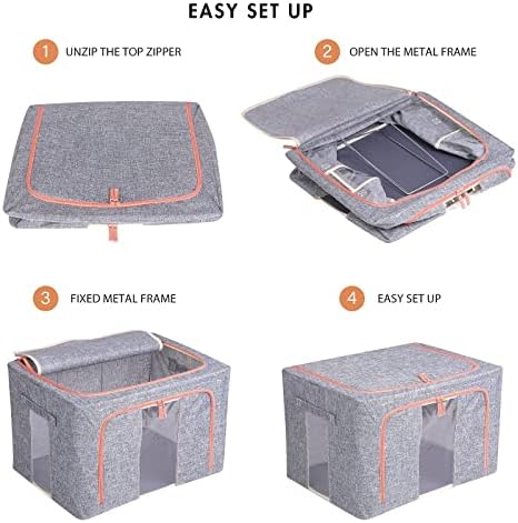 TASMEGOL 4 Skladište odjeće kutija za odlaganje s metalnim okvirom, sklopivi skrovići jasni zatvorene zatvorene posude za posteljinu / jorgan