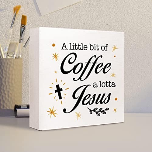 Malo kafe puno Jesus drveni znak desk Decor, smiješni znak za kafu drveni blok znak Desk dekoracije
