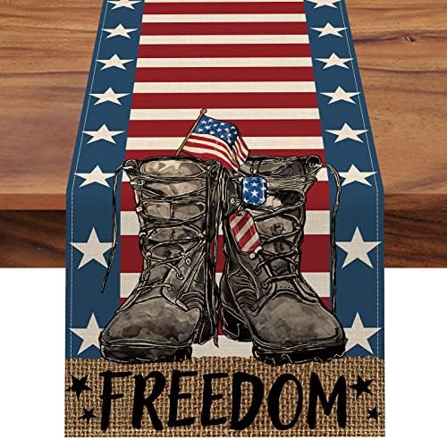 Seliem 4. jula Amerika Vojnici Patriotski trkač stola, zvijezde Stripes American Flag Memorijal Dan Kuhinja Trgovina Stolkom dekor, Ljetni odmor SAD Naslovna Dekoracija Party 13 x 90 inča