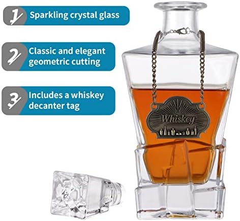 MDLUU Crystal Glass Decanter sa oznakom, prekidač za propuštanje, 28 oz Decanter Boca za viski, rakiju, votku, tekila, rum, vino, 10,8 H × 4,2 w