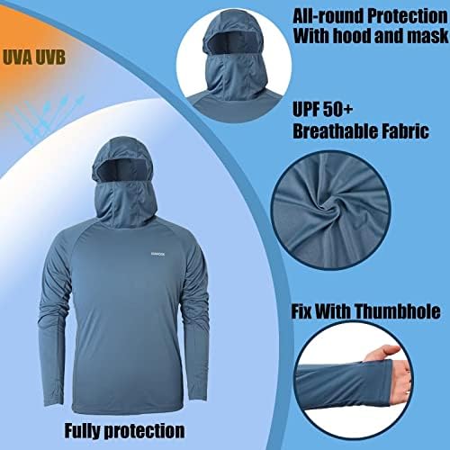 Fuwode muški spf spf upf UV zaštita dukseva za sunčanje sa kapuljačom i maskom džepne patentne patentne