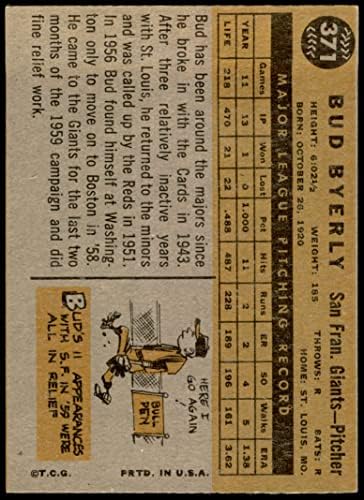 1960. topps 371 Bud Byerly San Francisco Giants Ex + Giants