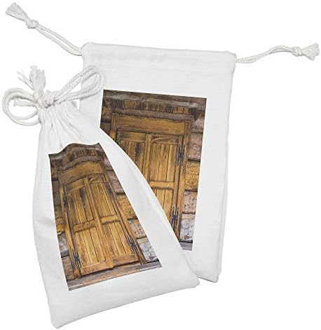 Lunadljiva ruralna tkanina set 2, staromodni drveni prozor brvnare tradicionalne arhitekture iz švicarskih Alpa, male torbe za izvlačenje za toaletne potrepštine maske i favorize, 9 x 6, višebojni
