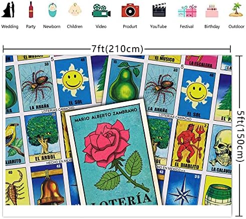 Ticuenicoa 7×5ft Meksiko Loteria kartica pozadina Meksički tema Party Lotería kartice fotografija