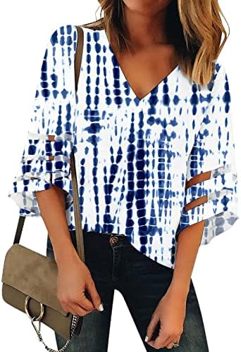 Jesen Ljeto Dubinsko bluza za izrez Žene 3/4 rukava 2023 cvjetna grafika Capri mrežica patchwork top košulja za dame yt