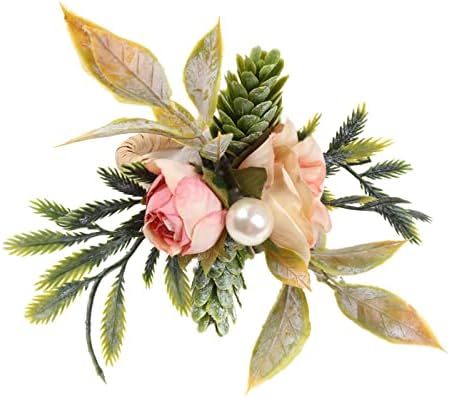MSUIINT dvostruki ružin prstenovi set od 4, ružičasti cvjetni prstenovi sa ubrusom s bobicama i zelenim lišćem