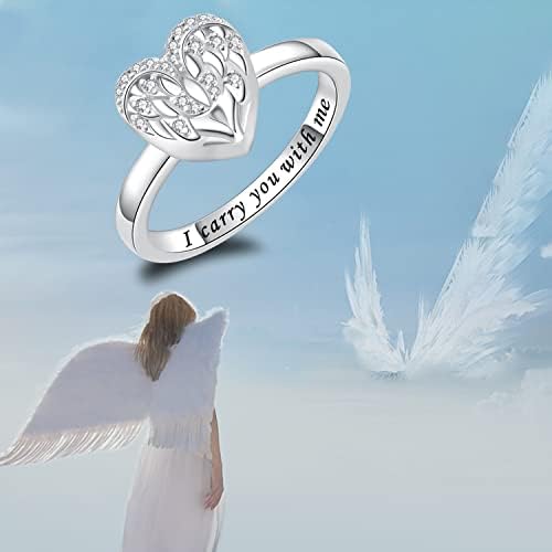 Fookduoduo sterling srebrni prsten za kremiranje za pepeo - Angel krila URN prsten za žene zauvijek
