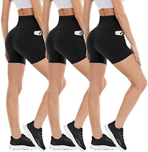 3 pakovanja Bajkerskih šorc sa džepovima za Žene – 5 trening za kontrolu stomaka visokog struka