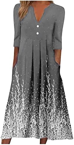 Ženska haljina sa Plisiranim ljuljačkama sa dugmetom sa V izrezom Casual Half Sleeve Boho Midi
