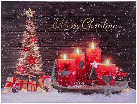SOFFEE dizajn 16 x 12 LED Božić Canvas Prints Wall Art, upaliti Snowy Scene slika za odmor dekor, baterija radi slika božićno drvo & svijeće