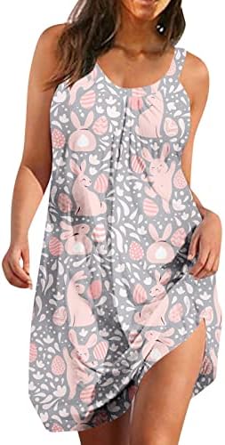 Cggmvcg Uskršnja haljina žene bez rukava Bunny Egg Print Tank Mini haljina Moda Strappy sunce haljine žene ljeto