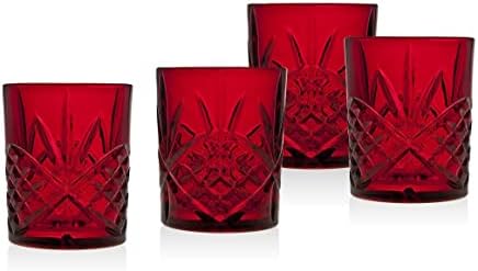 Godinger dvostruke staromodne naočare, staklene čaše za piće, Holiday Red - Dublin kolekcija, Set od 4 komada