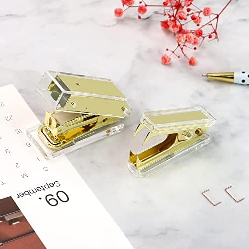 Multibey Mini Gold Stipler sa spajalicama, akrilnim metalnim stolom sa spajalicama sa 26/6 spajalicama, 18 listova