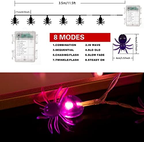 BUCLA Halloween Spider svjetla, vodootporna kutija za baterije, 8 načina osvjetljenja na baterije