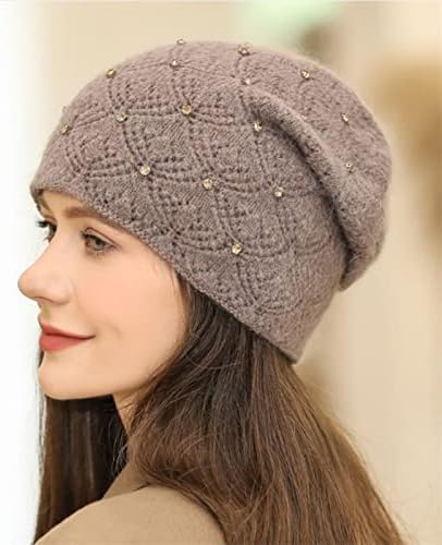 Žene Elegantni trendi topli Chunky Soft Stretch kabel za zimske šešire sa širokim perlicama Trim hat