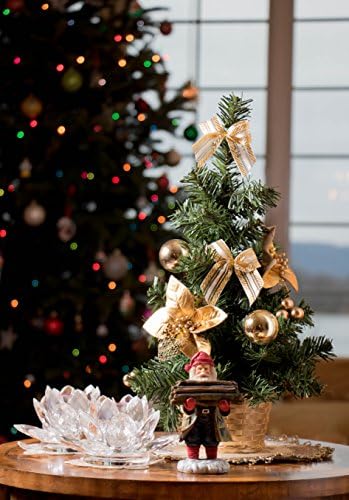 Pametne kreacije 16 inča umjetno mini božićno drvce, ukras za stolnjak, zlatna vrpca