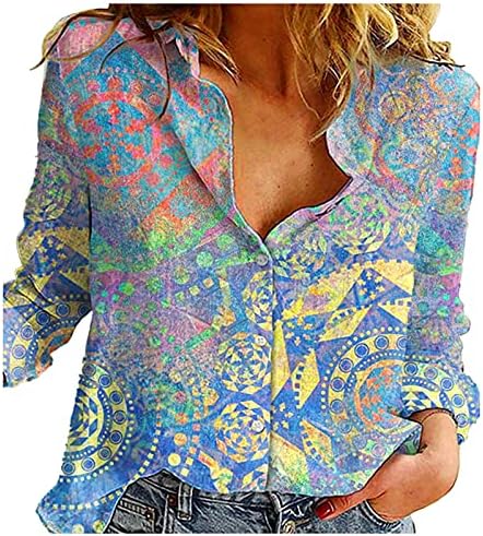 Uikmnh ženska majica dugmadi s dugim rukavima mekani trendi jesen i zimski gumb prednja cvjetna casual majica