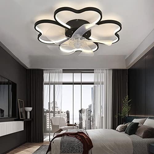 CUTYZ stropni ventilatori sa lampicama, sitni cvjetni luster sa ventilatorom kreativnim dizajnom za dnevni boravak Spavaća ventilator za spavaće sobe sa svjetlom i daljinskim upravljačem / crno / a