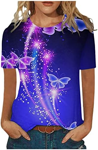 Bluze s kratkim rukavima za teen djevojke jeseni ljetni crewneck butterfly mramorni ispis bluze juniori