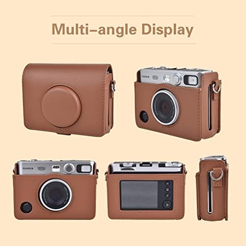 Rieibi Instax Mini EVO Case - Vintage PU kožna zaštitna torbica za Fuji Instax Mini EVO Instant kameru - uklonjiva torbica sa podesivim remenom za rame-braon