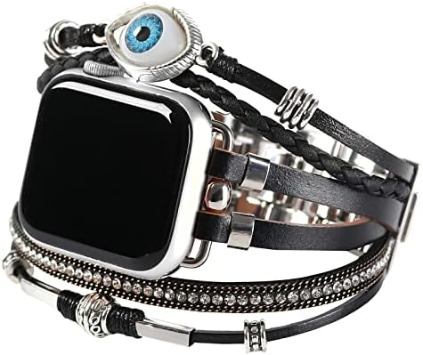 Posh kožne naruktne trake kompatibilne s Apple Watch Band 38mm 40mm 41mm, boho ručno rađeni nakit Multilayer omotač SmartWatch narukvice za iWatch seriju SE 8 7 6 5 4 3 2 1 Žene